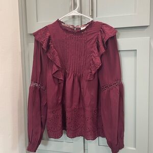 Knox Rose Deep Red Ruffle Blouse
